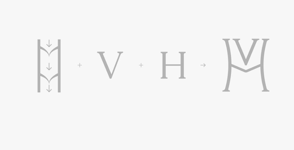 ViH血管醫學私人診所品牌識別logo設計，皇家深藍色和玫瑰色膚色