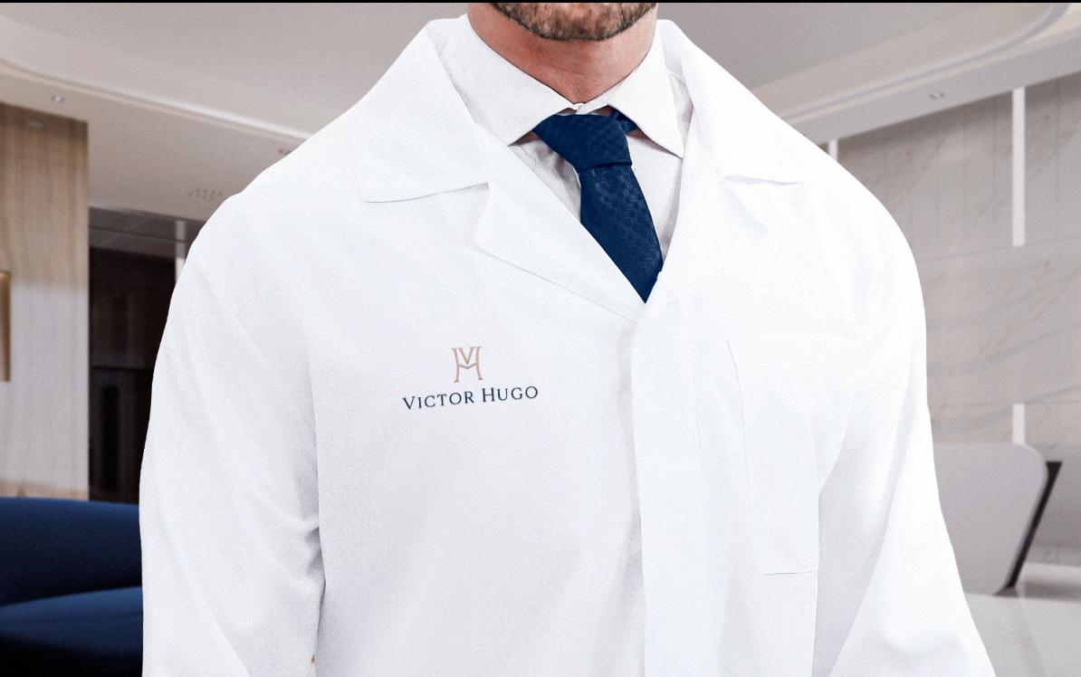 ViH血管醫學私人診所品牌識別logo設計，皇家深藍色和玫瑰色膚色