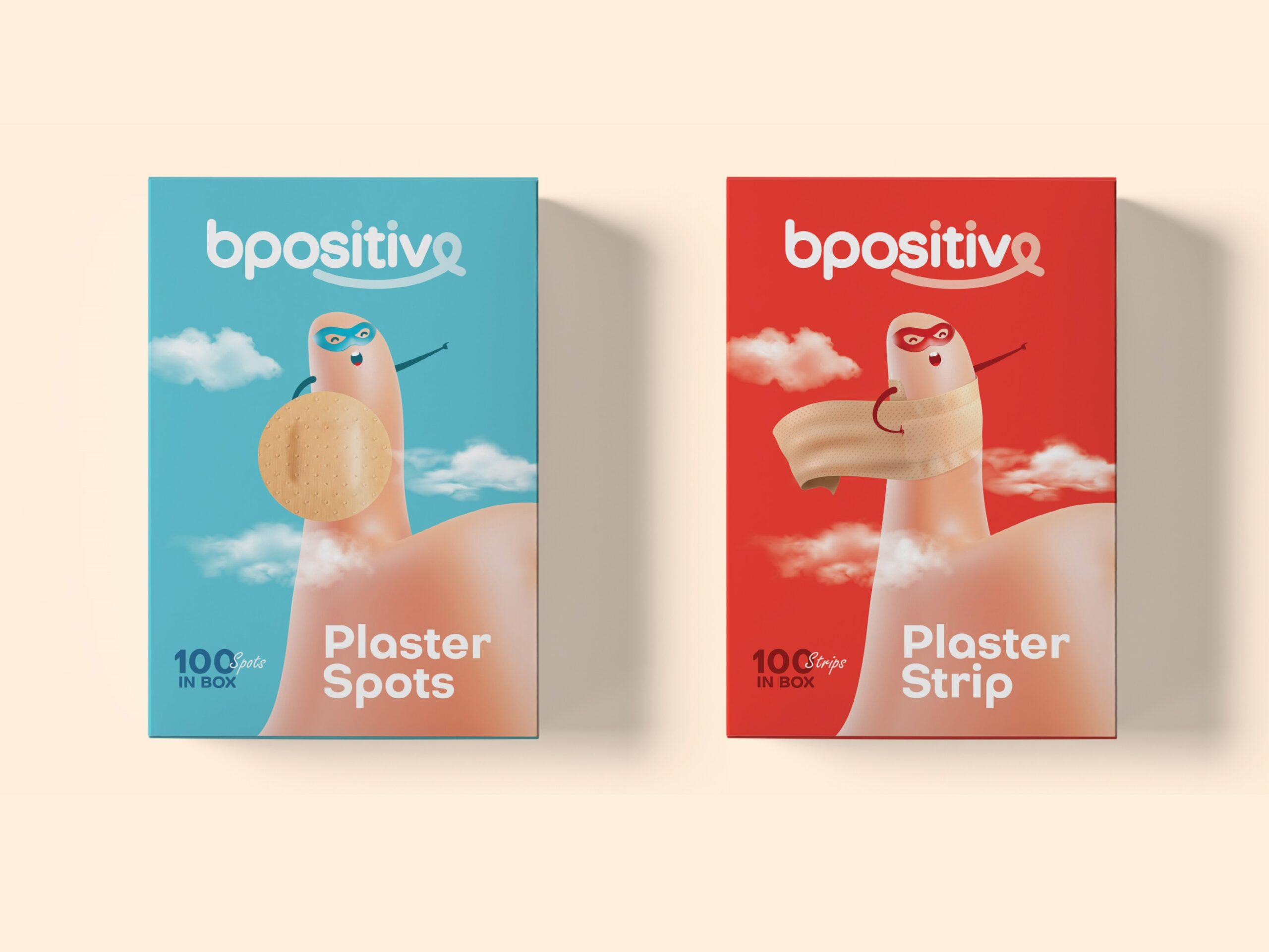 BPositive創可貼包裝設計,3D擬人卡通手部造型