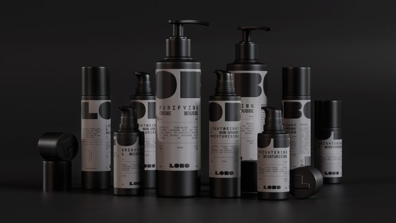 LOBO 男性有機(jī)護(hù)膚化妝品品牌logo設(shè)計(jì)包裝設(shè)計(jì)，黑灰粗體字風(fēng)格