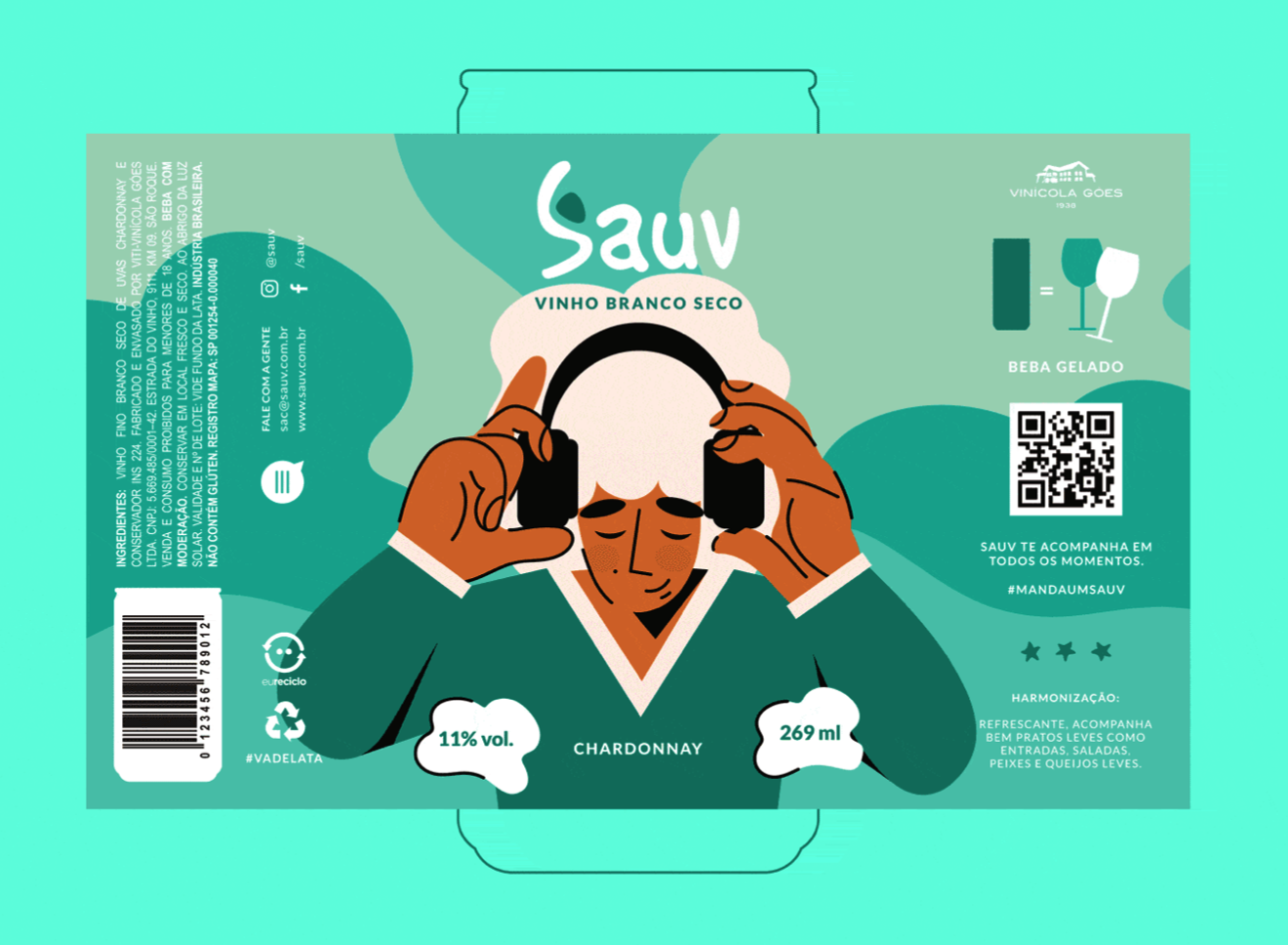 Sauv罐裝葡萄酒標(biāo)簽包裝設(shè)計和時尚人物插圖，開發(fā)年輕人更廣泛日常使用場景