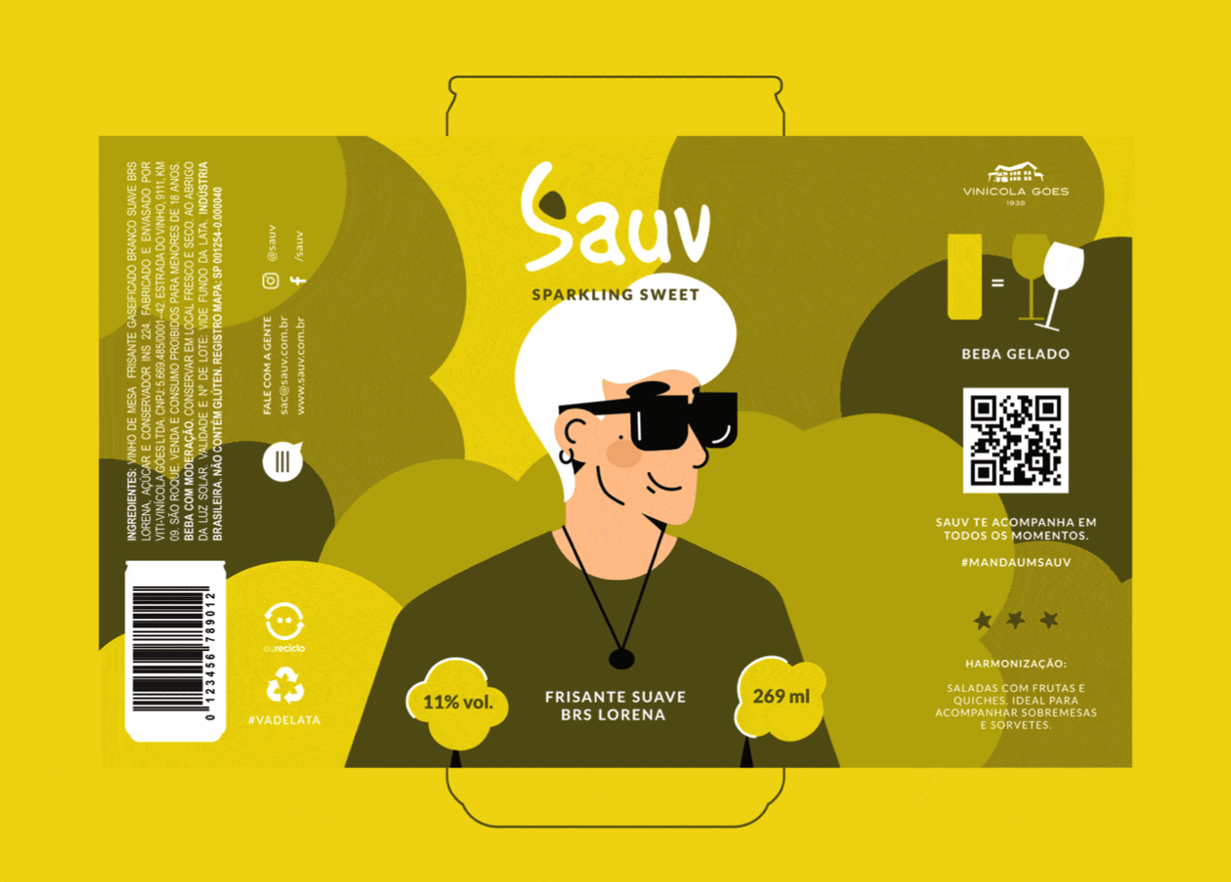 Sauv罐裝葡萄酒標(biāo)簽包裝設(shè)計和時尚人物插圖，開發(fā)年輕人更廣泛日常使用場景