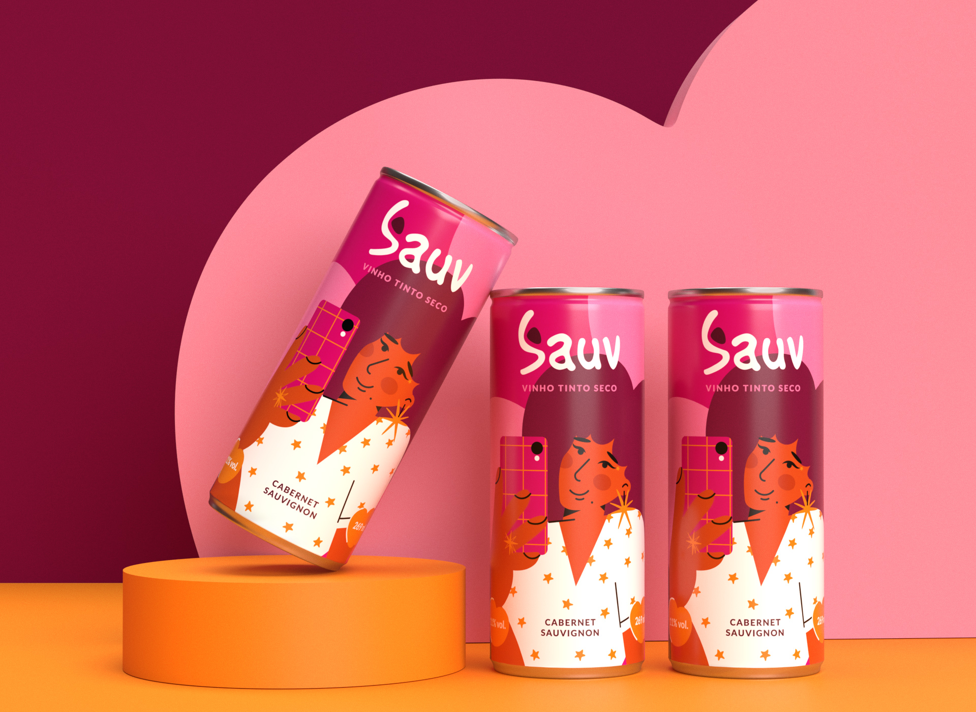 Sauv罐裝葡萄酒標(biāo)簽包裝設(shè)計和時尚人物插圖，開發(fā)年輕人更廣泛日常使用場景