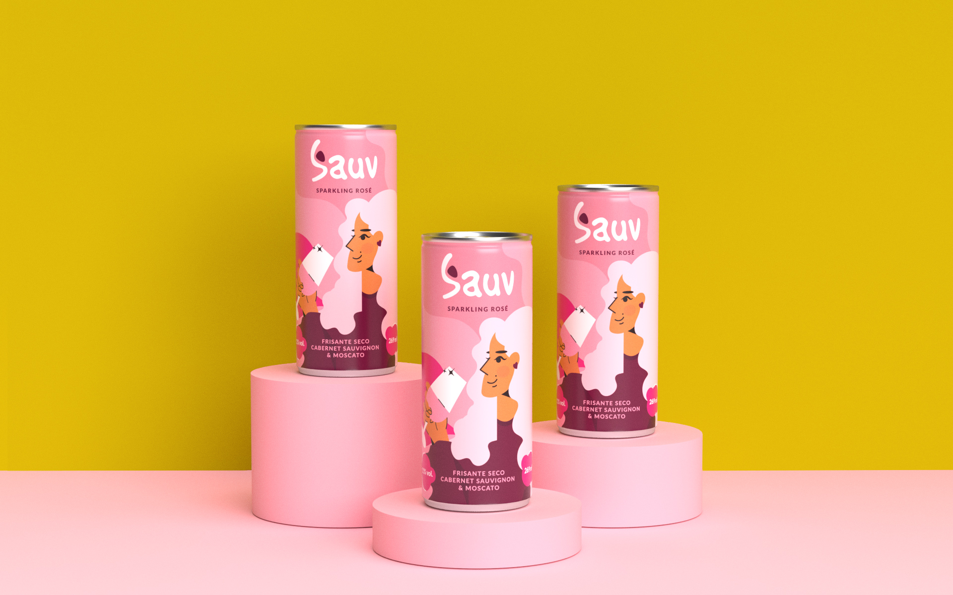 Sauv罐裝葡萄酒標(biāo)簽包裝設(shè)計和時尚人物插圖，開發(fā)年輕人更廣泛日常使用場景