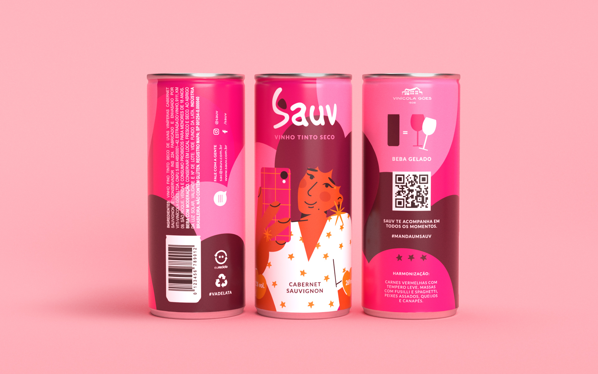 Sauv罐裝葡萄酒標(biāo)簽包裝設(shè)計和時尚人物插圖，開發(fā)年輕人更廣泛日常使用場景