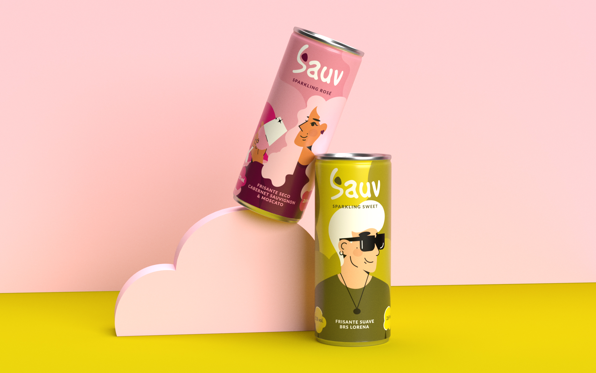 Sauv罐裝葡萄酒標(biāo)簽包裝設(shè)計和時尚人物插圖，開發(fā)年輕人更廣泛日常使用場景