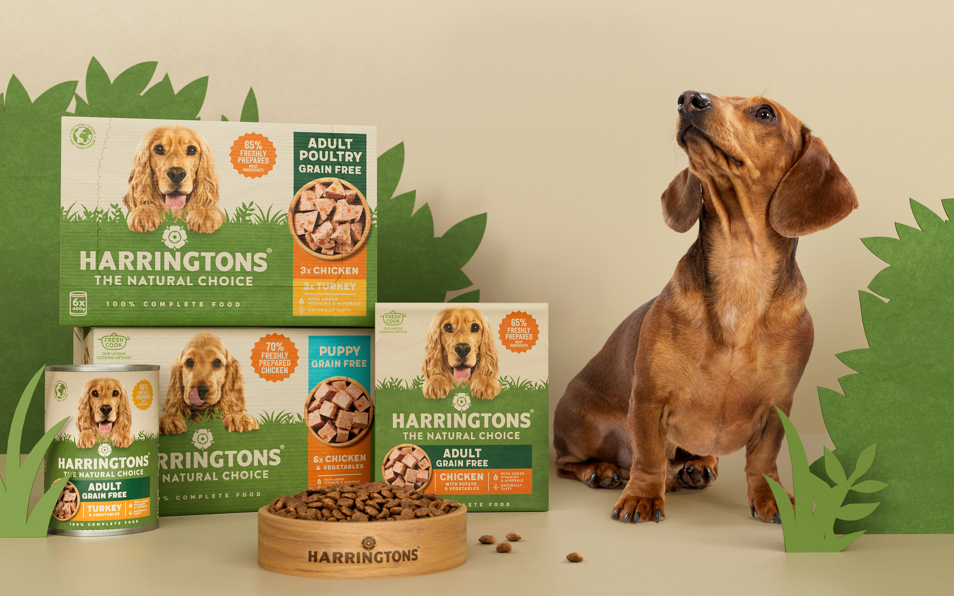 Harringtons哈靈頓貓糧狗糧寵物食品包裝設(shè)計，“草地動物”視覺貫穿所有包裝