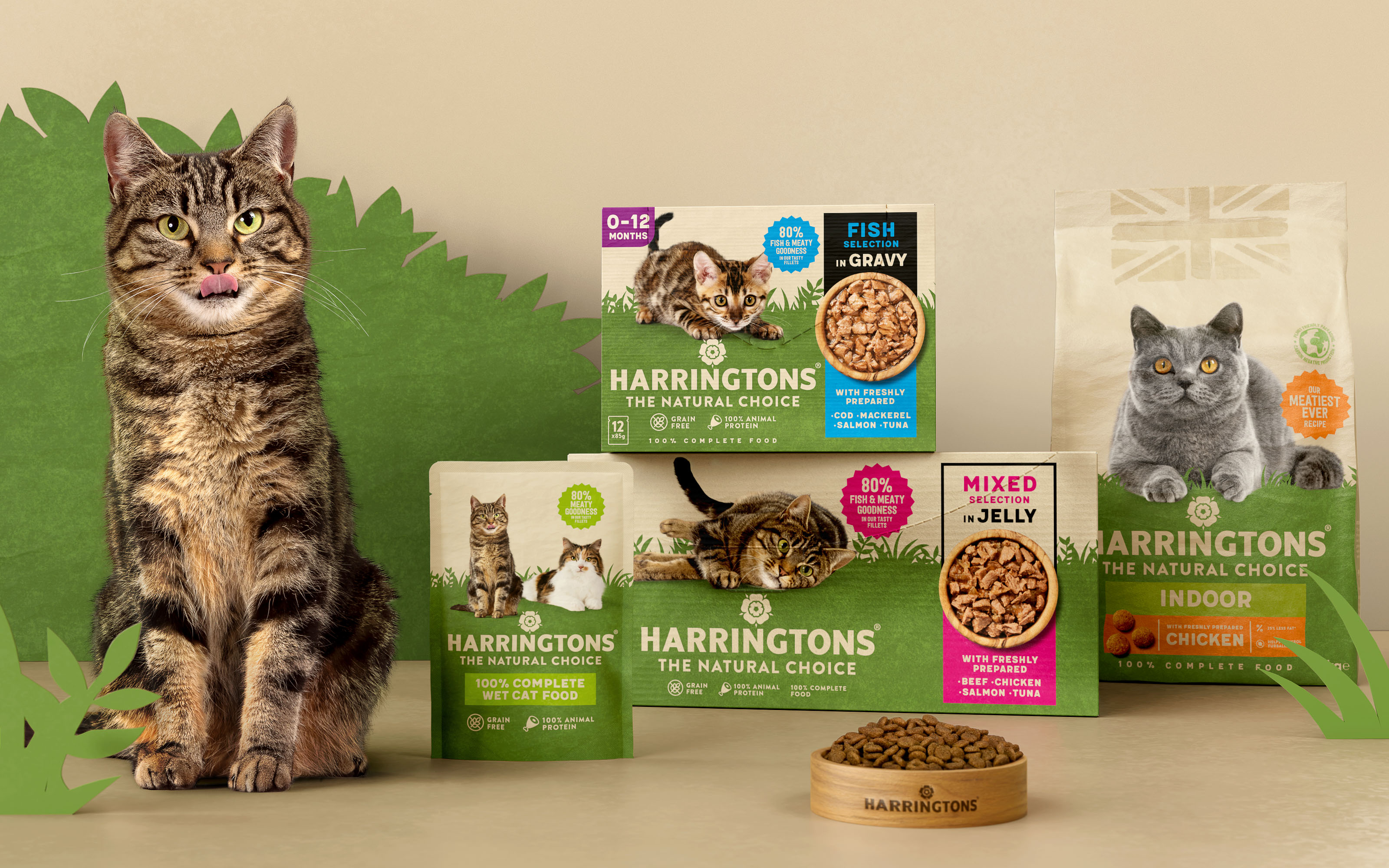 Harringtons哈靈頓貓糧狗糧寵物食品包裝設(shè)計，“草地動物”視覺貫穿所有包裝