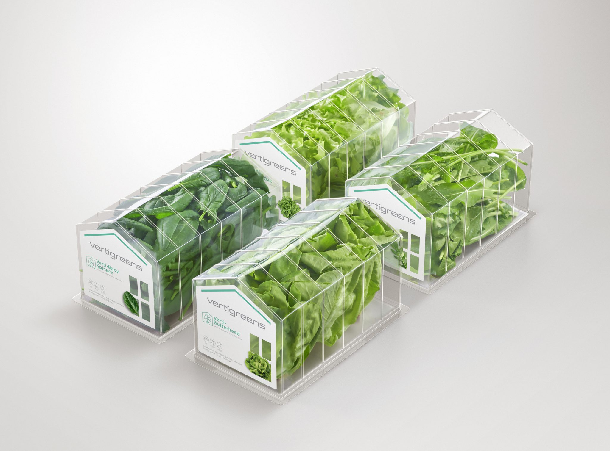 Vertigreens 垂直種植生態蔬菜包裝設計“溫室大棚房屋造型透明塑料盒”