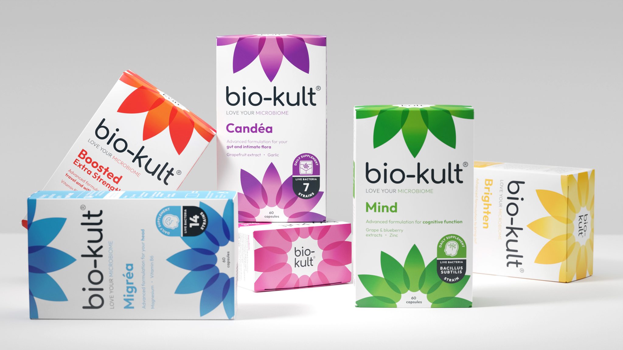 Bio-Kult 益生菌包裝設計,更新花朵主視覺元素 Bio-Kult 益生菌包裝設計,更新花朵主視覺元素