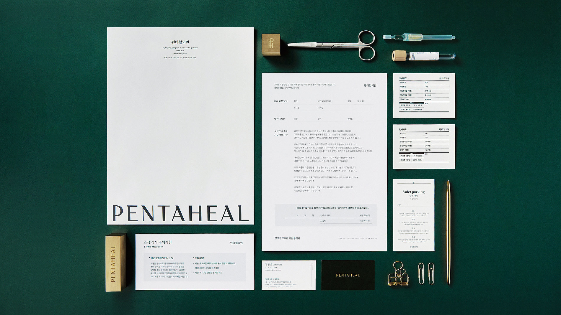 PENTAHEAL 私人醫療診所logo設計vi設計，字母P、T和H組成醫學十字符號