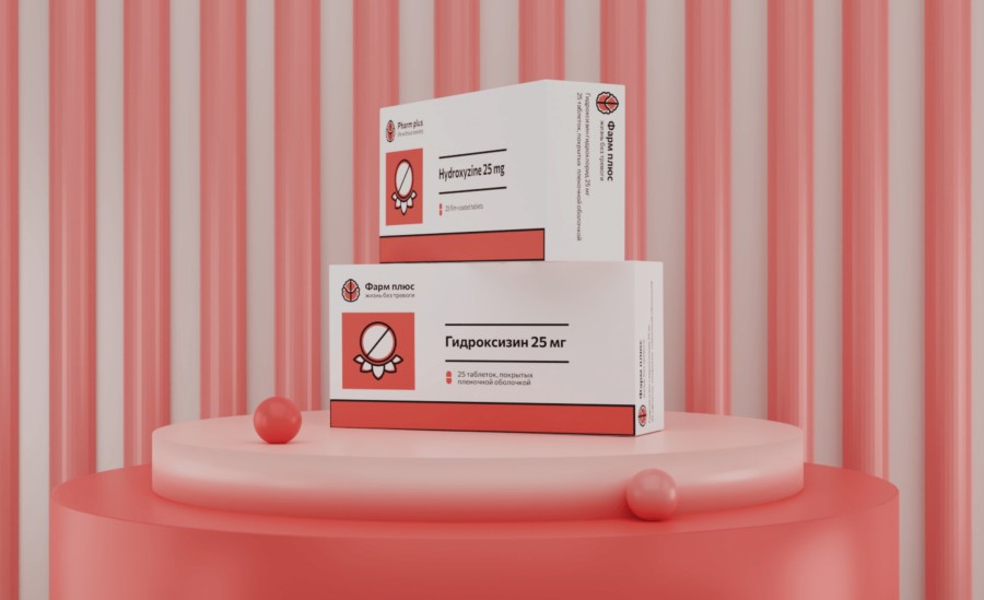 Pharm plus大腦處方藥藥品品牌logo設計包裝設計，紅色抽象大腦與簡約圖形風格