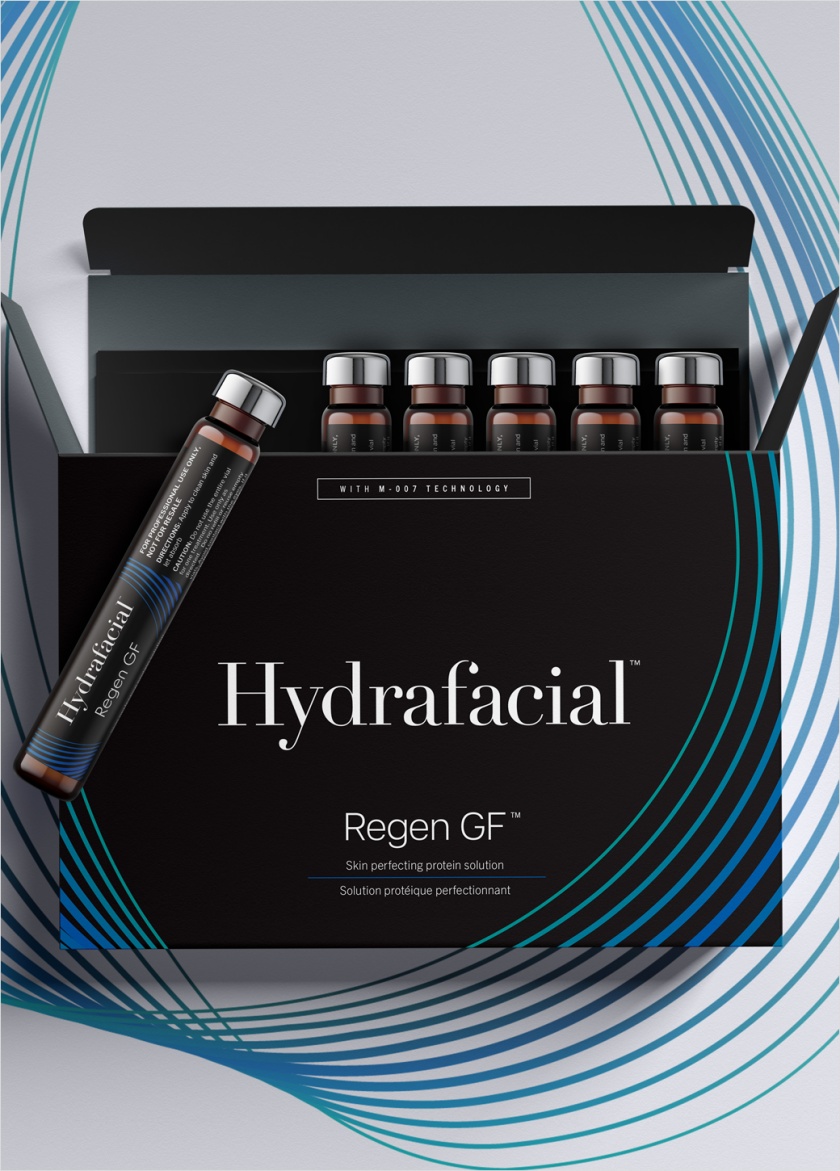 醫學美容品牌Hydrafacial品牌logo設計產品包裝設計，線條交互水滴圖案