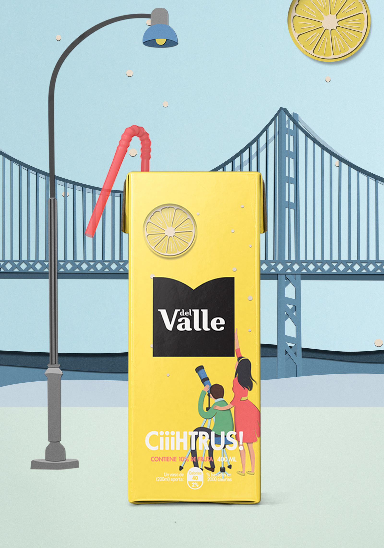 DEL VALLE 果汁包裝設計，少男少女+水果場景創意插畫