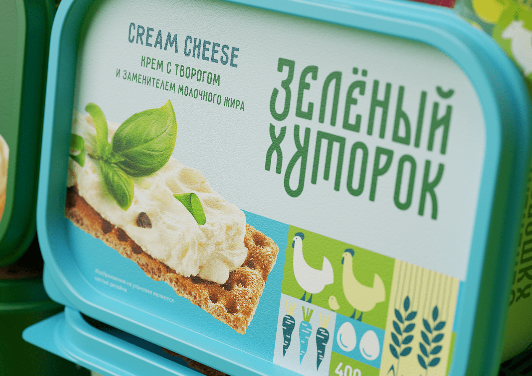 ZELENYJ KHUTOROK 奶酪三明治食品產品線包裝設計，虛實結合的自然清淡設計風格