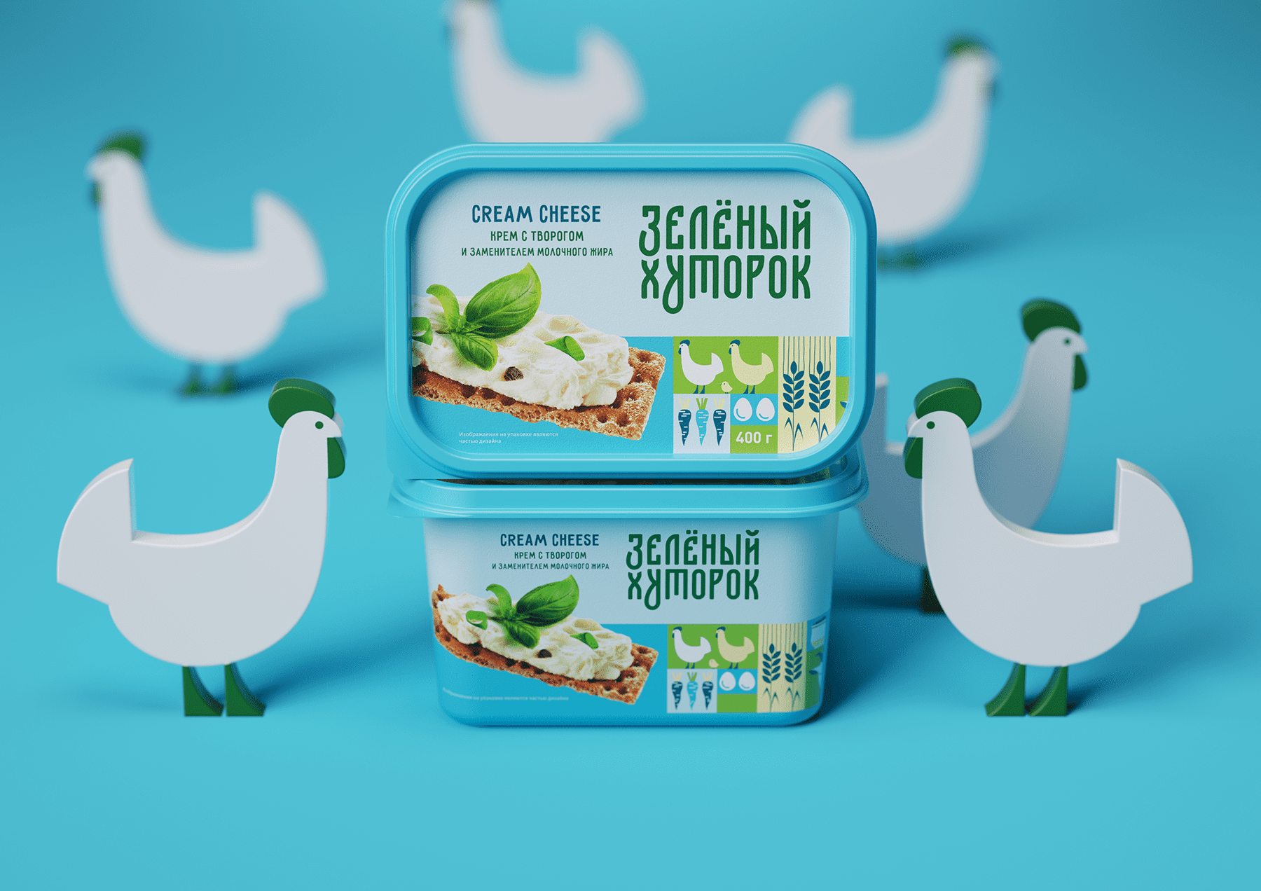 ZELENYJ KHUTOROK 奶酪三明治食品產品線包裝設計，虛實結合的自然清淡設計風格