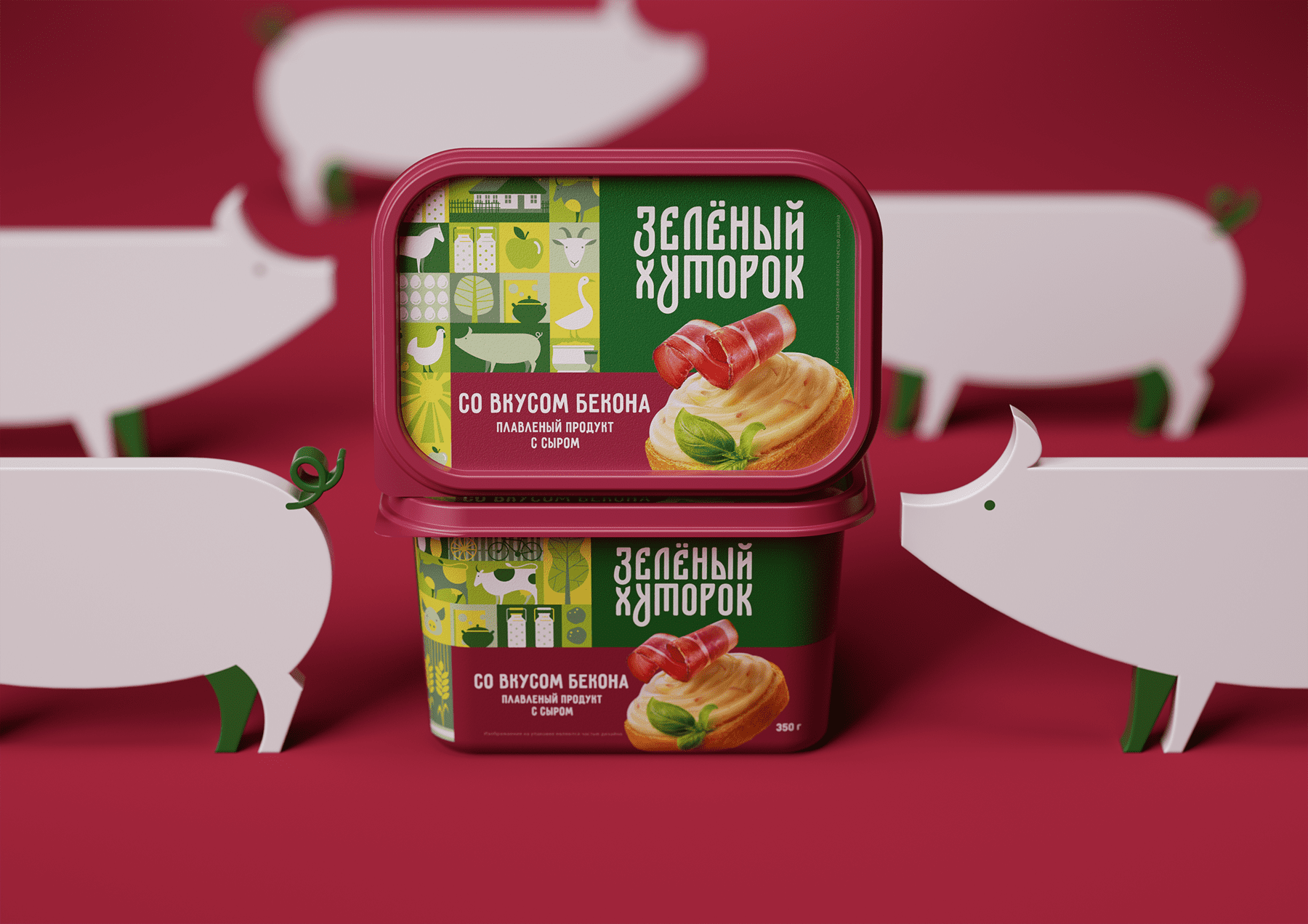 ZELENYJ KHUTOROK 奶酪三明治食品產品線包裝設計，虛實結合的自然清淡設計風格