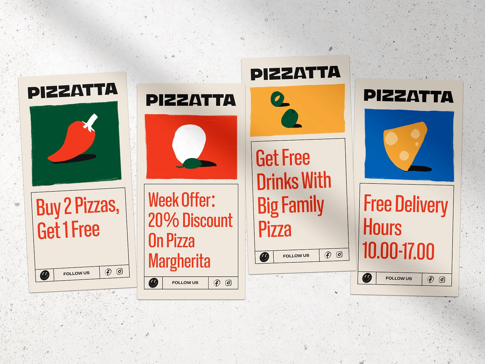 Pizzatta藝術插畫披薩品牌包裝設計，傳遞活力和歡快氛圍