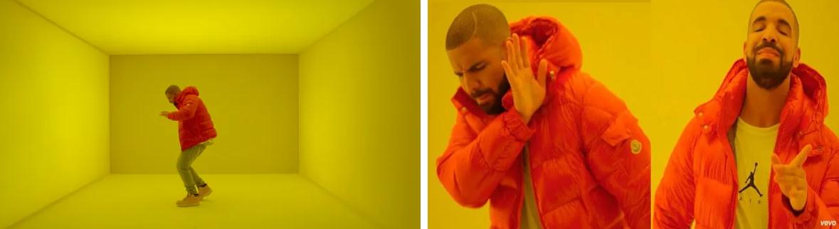Hotline Bling 只能意味著一件事……Moncler 的銷量飆升。資料來源：Vanity Fair