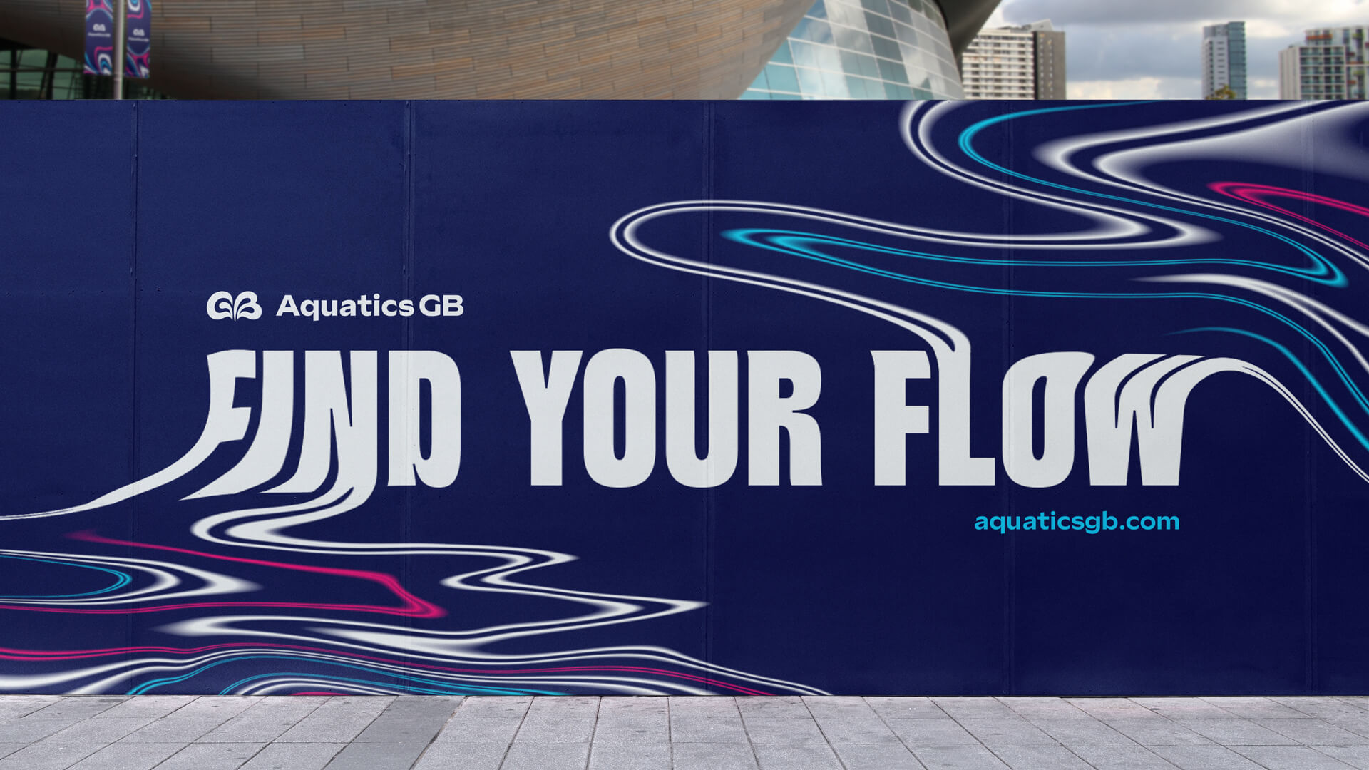 Aquatics GB英國水上運動協會品牌起名與品牌形象vi設計，水花GB字母logo設計