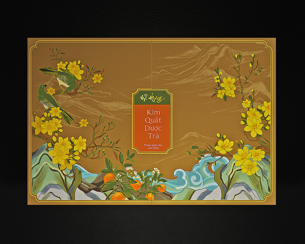 Mi Hyang“美香”小青柑金橘藥茶禮盒包裝設計。中式風格花鳥插畫