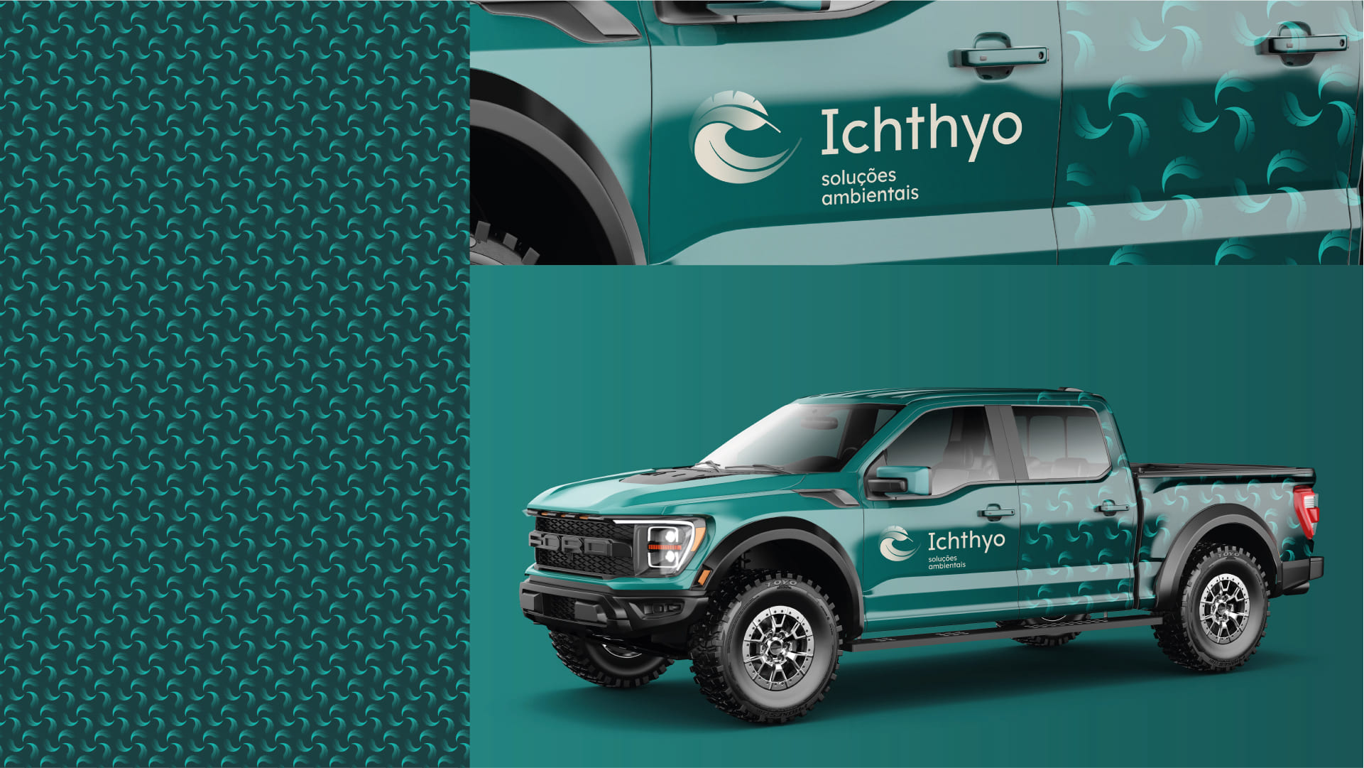 Ichthyo 陸地和水生動植物環境咨詢公司logo設計企業形象vi設計，樹葉羽毛水流波浪元素結合