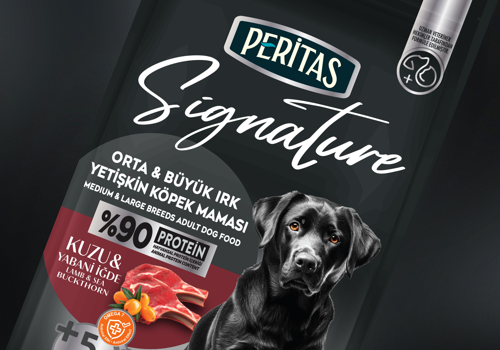 Peritas 寵物食品包裝設計，黑色奢華風格