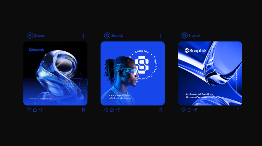 Snaptek 人工智能尖端科技品牌S字母logo設計vi設計，藍色科技風