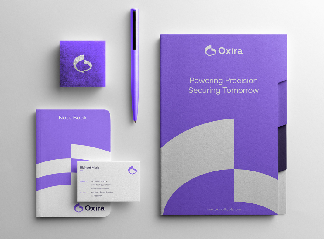 Oxira 人工智能未來科技品牌logo設計vi設計，現代極簡主義與科技前沿美學