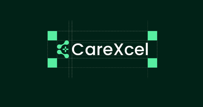 CareExcel 醫(yī)療保健解決方案公司logo設(shè)計(jì)vi設(shè)計(jì)，分子結(jié)構(gòu)加十字