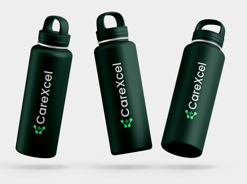 CareExcel 醫(yī)療保健解決方案公司logo設(shè)計(jì)vi設(shè)計(jì)，分子結(jié)構(gòu)加十字
