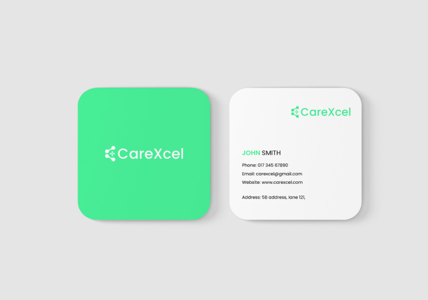 CareExcel 醫(yī)療保健解決方案公司logo設(shè)計(jì)vi設(shè)計(jì)，分子結(jié)構(gòu)加十字