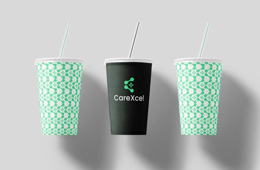 CareExcel 醫(yī)療保健解決方案公司logo設(shè)計(jì)vi設(shè)計(jì)，分子結(jié)構(gòu)加十字