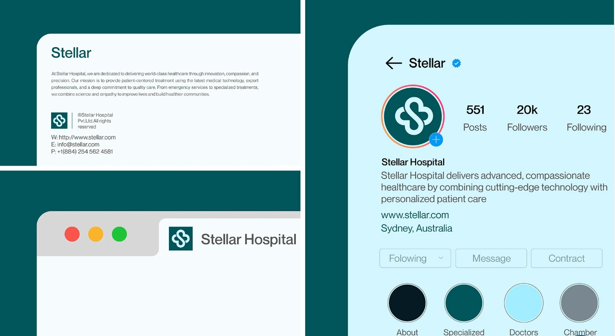 Stellar 醫(yī)院logo設計vi設計，融合多個醫(yī)療元素-上海logo設計公司