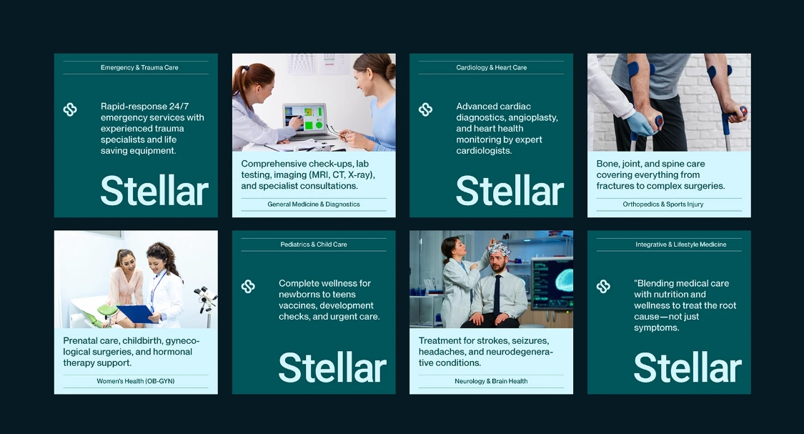 Stellar 醫(yī)院logo設計vi設計，融合多個醫(yī)療元素-上海logo設計公司