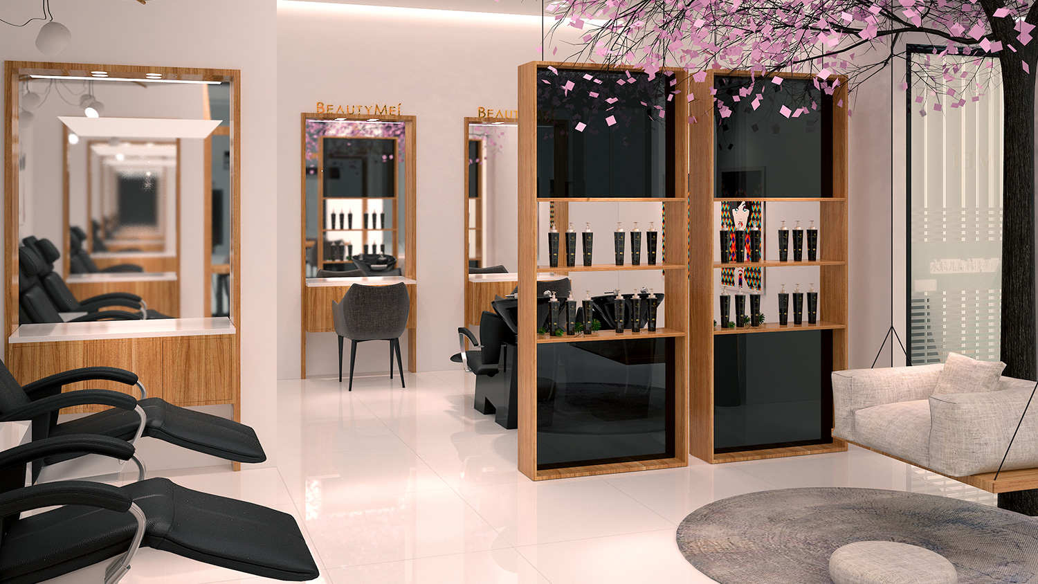 Beautymei水魅兒美甲護膚化妝品專賣體驗店鋪空間設計，黑色+深原木色風格